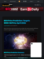 BCH Price Prediction: Targets $550-$670 by April 2026 - Blockchain.News