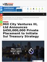 Mill City Ventures III, Ltd Announces $450,000,000 Private Placement to Initiate Sui Treasury Strategy - The Crypto News Wire