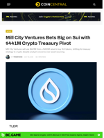 Mill City Ventures Bets Big on Sui with $441M Crypto Treasury Pivot - CoinCentral