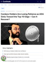 Cardano Holders Are Losing Patience as ADA Sinks Toward the Top-10 Edge - Can It Recover?