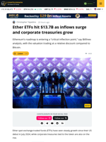 ETH ETFs Hit $13.7B Inflows as Corporate Treasuries Surge