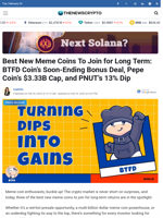 Best New Meme Coins To Join for Long Term: BTFD Coin’s Soon-Ending Bonus Deal, Pepe Coin’s $3.33B Cap, and PNUT’s 13% Dip