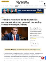Trump to nominate Todd Blanche as permanent attorney general, cementing crypto-friendly DOJ shift