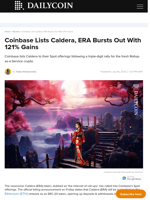 Coinbase Lists Caldera, ERA Bursts Out With 121% Gains - DailyCoin
