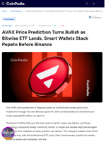 AVAX Price Prediction Turns Bullish as Bitwise ETF Lands, Smart Wallets Stack Pepeto Before Binance