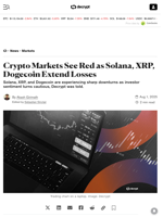 Crypto Markets See Red as Solana, XRP, Dogecoin Extend Losses - Decrypt