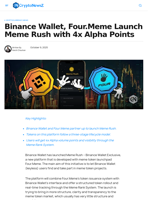 Meme Rush Launched by Binance Wallet and Four.Meme