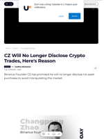 CZ Will No Longer Disclose Crypto Trades, Here's Reason - U.Today