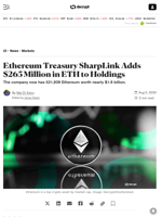 Ethereum Treasury SharpLink Adds $265 Million in ETH to Holdings - Decrypt