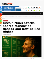 Bitcoin Miner Stocks Soared Monday as Nasdaq and Dow Rallied Higher - The Crypto News Wire