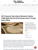 US Treasury Secretary Bessent claims 1.6M daily barrel oil increase since Trump took office