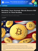 Breaking: Texas Strategic Bitcoin Reserve Bill Advances To Third Reading
