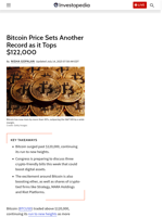 Bitcoin Price Sets Another Record as it Tops $122,000