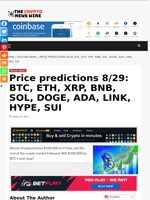 Price predictions 8/29: BTC, ETH, XRP, BNB, SOL, DOGE, ADA, LINK, HYPE, SUI - The Crypto News Wire