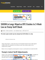 $600M in Longs Wiped as BTC Crashes to 3-Week Low on Trump Tariff Shock