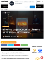 Binance Urges Court to Dismiss $1.76 Billion FTX Lawsuit | Live Bitcoin News