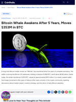 Bitcoin Whale Awakens After 5 Years, Moves $353M in BTC