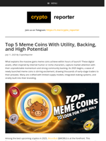 Top 5 Meme Coins With Utility, Backing, and High Potential