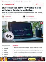 ZK Token Sees 136% in Weekly Gains with New Buyback Initiatives - Coinspeaker