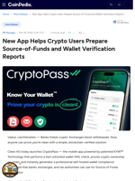 New App Helps Crypto Users Prepare Source-of-Funds and Wallet Verification Reports