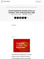 David Gokhshtein Doubles Down on Cardano, Hints at Buying More ADA