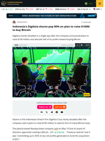 Indonesia’s DigiAsia shares pop 90% on plan to raise $100M to buy Bitcoin