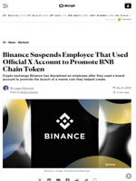Binance Suspends Employee That Used Official X Account to Promote BNB Chain Token - Decrypt
