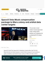 SpaceX links Musk compensation package to Mars colony and orbital data center targets