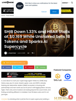 SHIB Down 1.33% and HBAR Stalls at $0.169 While Unstaked Sells 1B Tokens and Sparks AI Supercycle | Live Bitcoin News