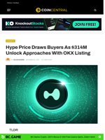 Hype Price Draws Buyers as $314M Unlock Approaches with OKX Listing