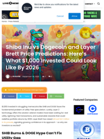 Shiba Inu vs Dogecoin and Layer Brett Price Predictions: Here's What $1,000 Invested Could Look Like By 2026 | Live Bitcoin News