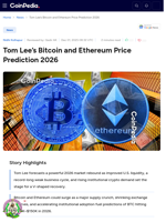 Tom Lee’s Bitcoin and Ethereum Price Prediction 2026