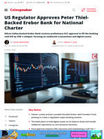 US Regulator Approves Peter Thiel-Backed Erebor Bank for National Charter - Coinspeaker