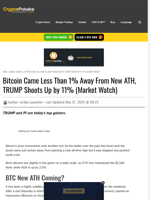 Bitcoin Came Less Than 1% Away From New ATH, TRUMP Shoots Up by 11% (Market Watch)