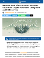 National Bank of Kazakhstan Allocates $300M for Crypto