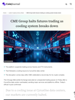 CME Group halts futures trading as cooling system breaks down - CoinJournal
