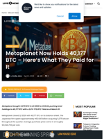 Metaplanet Now Holds 40,177 BTC - Here's What They Paid for It | Live Bitcoin News