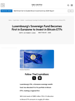 Luxembourg’s Sovereign Fund Becomes First in Eurozone to Invest in Bitcoin ETFs