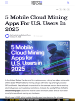 5 Mobile Cloud Mining Apps For U.S. Users In 2025