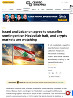 Israel and Lebanon agree to ceasefire contingent on Hezbollah halt, and crypto markets are watching