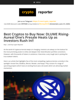 Best Cryptos to Buy Now: DLUME Rising- Aureal One’s Presale Heats Up as Investors Rush In!!