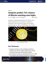 Analysts predict 70% chance of Bitcoin reaching new highs