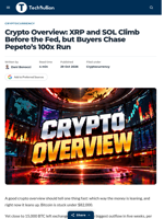Crypto Overview: XRP and SOL Climb Before the Fed, but Buyers Chase Pepeto's 100x Run - TechBullion