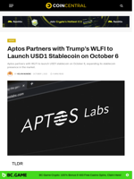Aptos Partners with Trump’s WLFI to Launch USD1 Stablecoin