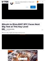 Bitcoin to $144,000? BTC Faces Next Big Test at This Key Level - U.Today