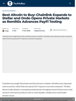Best Altcoin to Buy: Chainlink Expands to Stellar and Ondo Opens Private Markets as Remittix Advances PayFi Testing - TechBullion