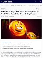 BONK Price Drops 40% Since Treasury Drain as Fresh Token Sales Raise More Selling Fears