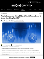 Ripple Payments Joins MiCA With 14 Firms, Does It Mean Anything For XRP?
