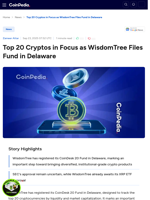 Top 20 Cryptos in Focus as WisdomTree Files Fund in Delaware