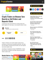 Crypto Traders on Binance Turn Bearish as Sell Orders and Deposits Climb